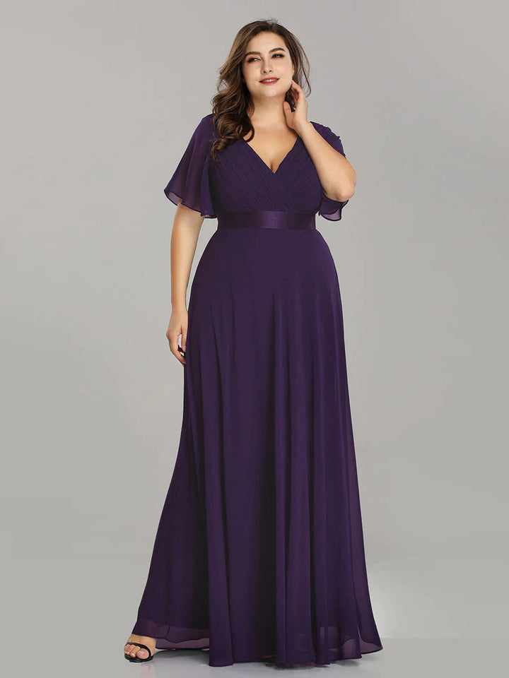 Glamorous Double V-Neck Ruffles Padded Plus Size Evening Dresses - CALABRO®