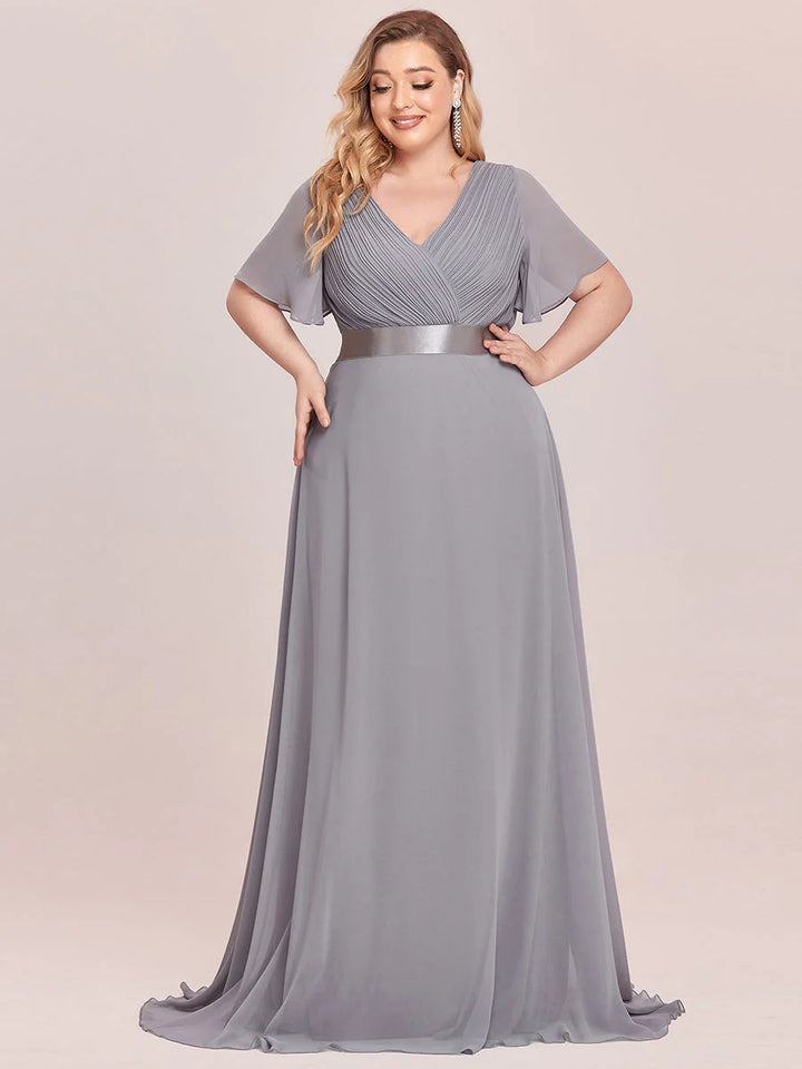 Glamorous Double V-Neck Ruffles Padded Plus Size Evening Dresses - CALABRO®