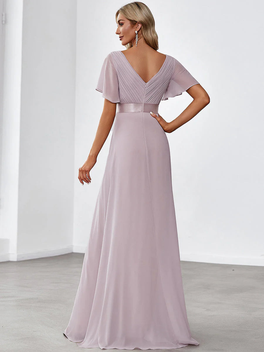 Glamorous Pretty Double V-Neck Ruffles Padded Evening Dresses
