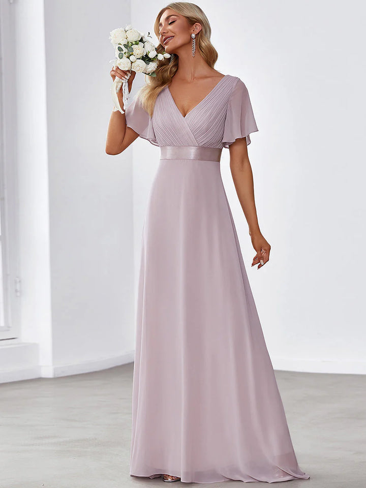 Glamorous Pretty Double V-Neck Ruffles Padded Evening Dresses