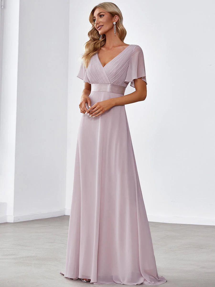 Glamorous Pretty Double V-Neck Ruffles Padded Evening Dresses