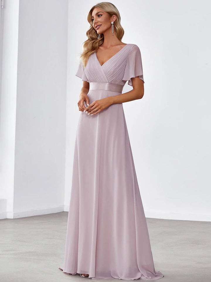 Glamorous Pretty Double V-Neck Ruffles Padded Evening Dresses