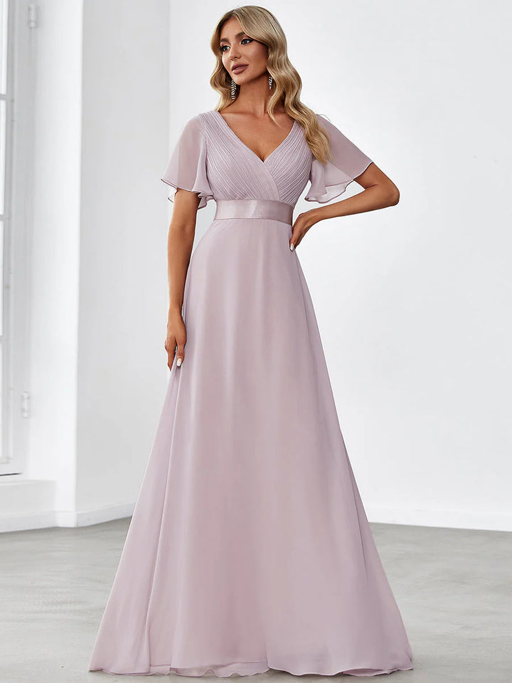 Glamorous Pretty Double V-Neck Ruffles Padded Evening Dresses