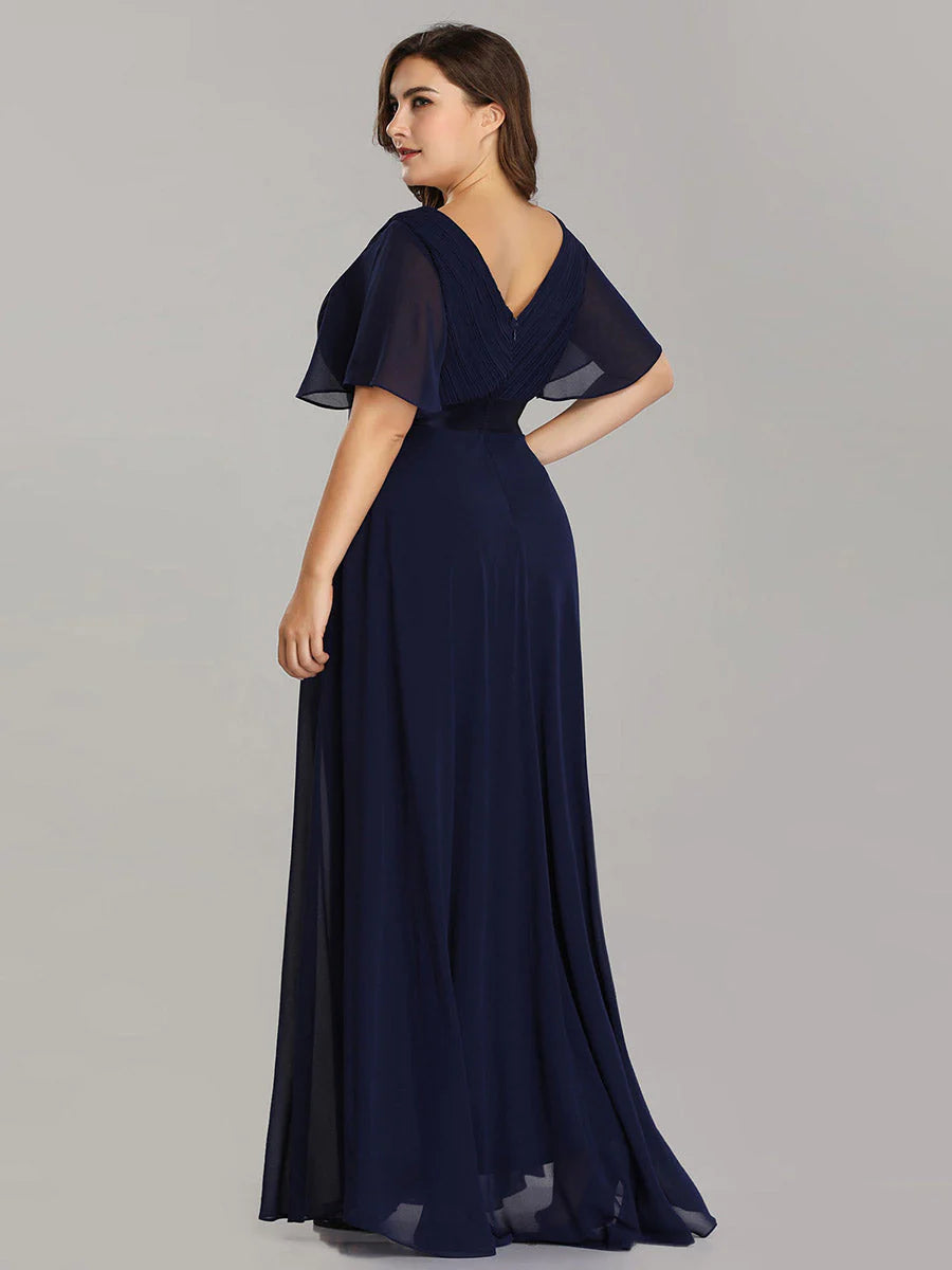 Glamorous Double V-Neck Ruffles Padded Plus Size Evening Dresses - CALABRO®