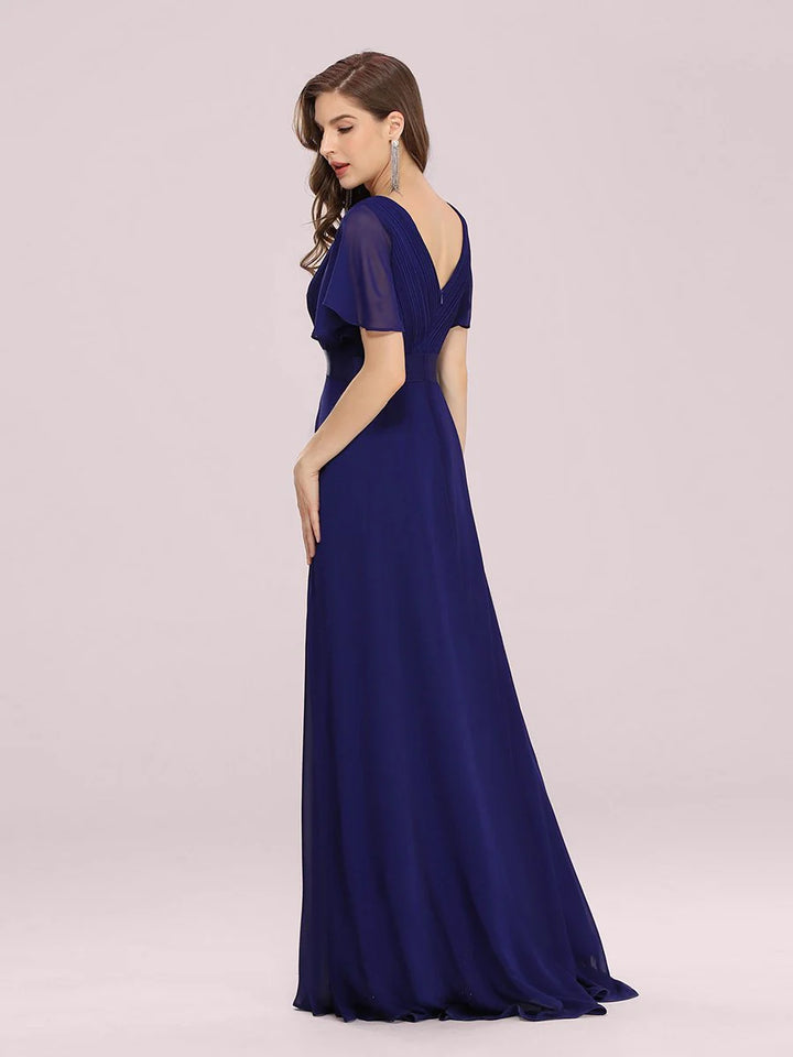 Long Empire Waist Evening Dress with Short Flutter Sleeves Sale price