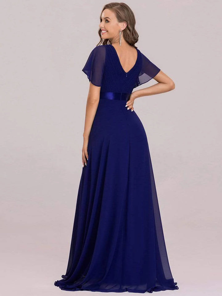 Long Empire Waist Evening Dress with Short Flutter Sleeves Sale price