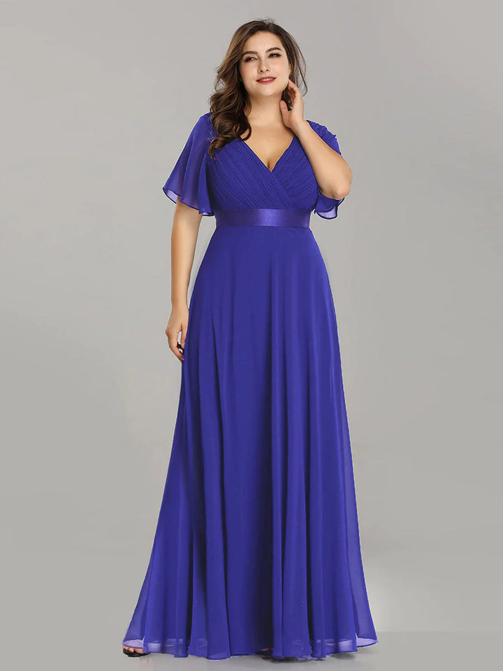 Glamorous Double V-Neck Ruffles Padded Plus Size Evening Dresses - CALABRO®