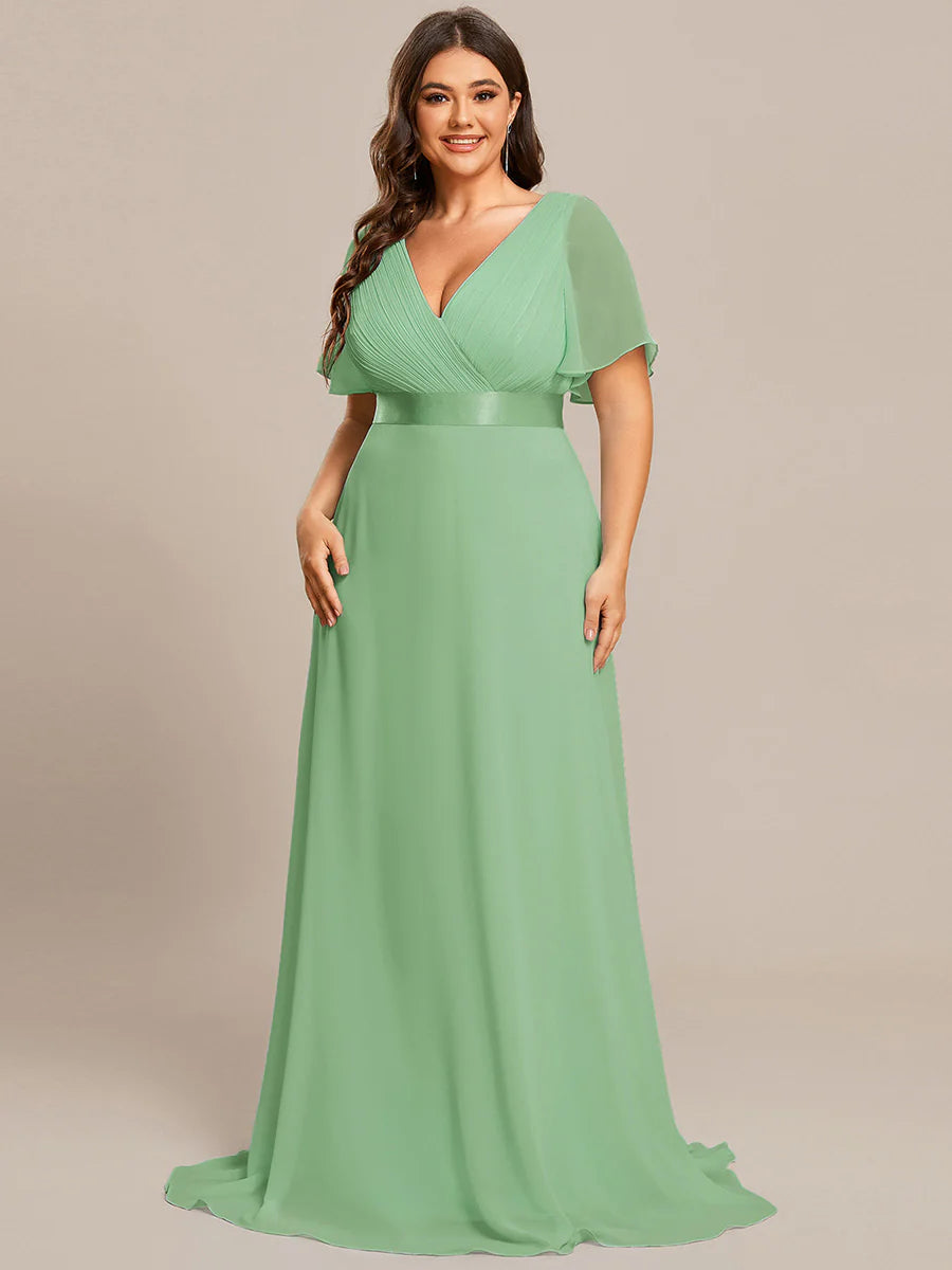 Glamorous Pretty Double V-Neck Ruffles Padded Evening Dresses
