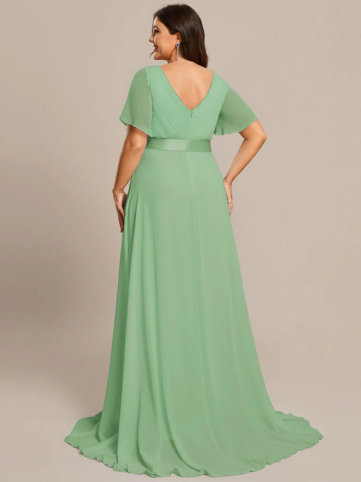 Glamorous Pretty Double V-Neck Ruffles Padded Evening Dresses