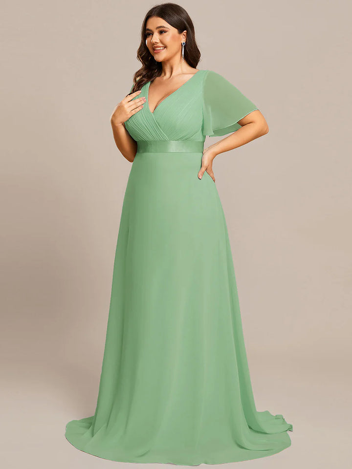 Glamorous Pretty Double V-Neck Ruffles Padded Evening Dresses