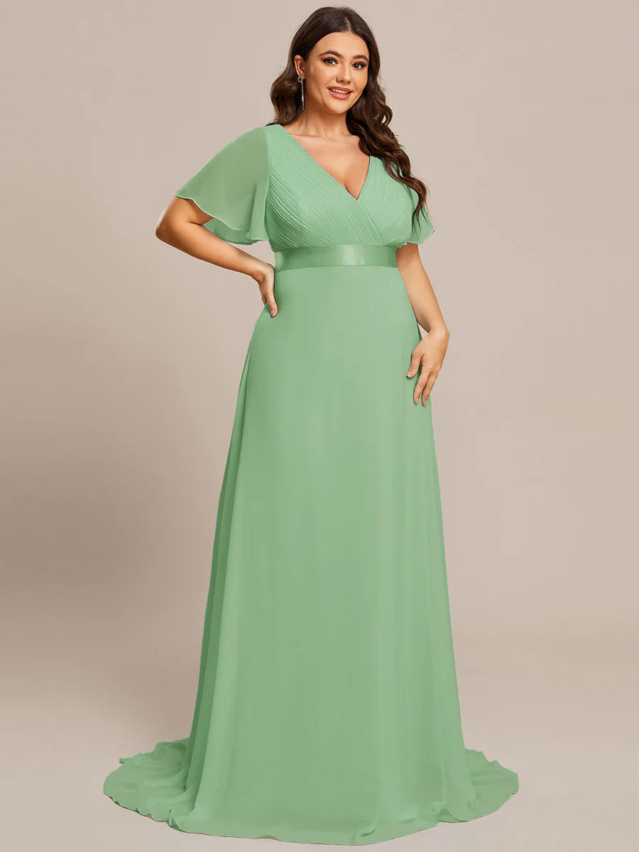 Glamorous Pretty Double V-Neck Ruffles Padded Evening Dresses