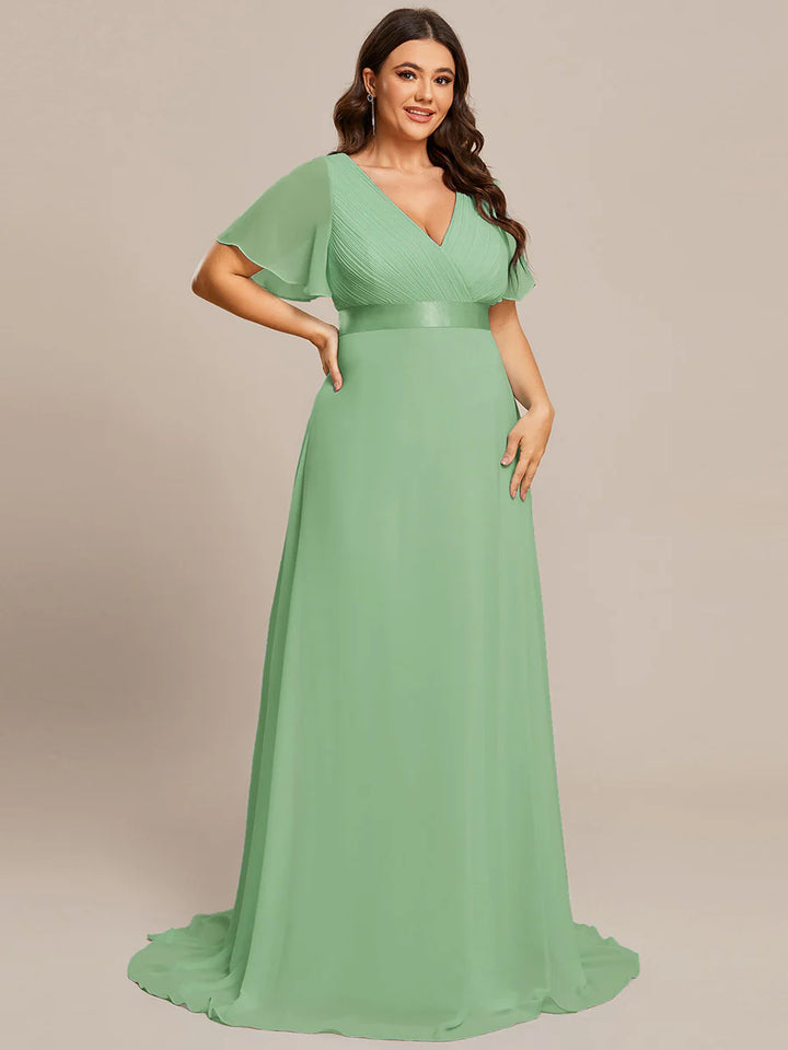 Glamorous Pretty Double V-Neck Ruffles Padded Evening Dresses