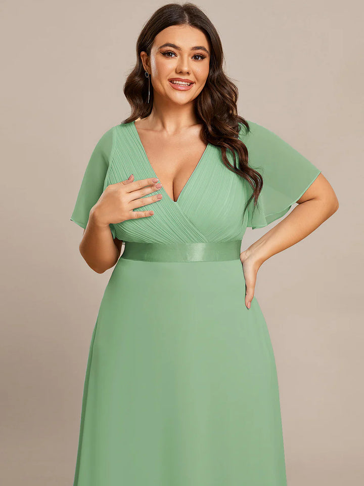 Glamorous Pretty Double V-Neck Ruffles Padded Evening Dresses