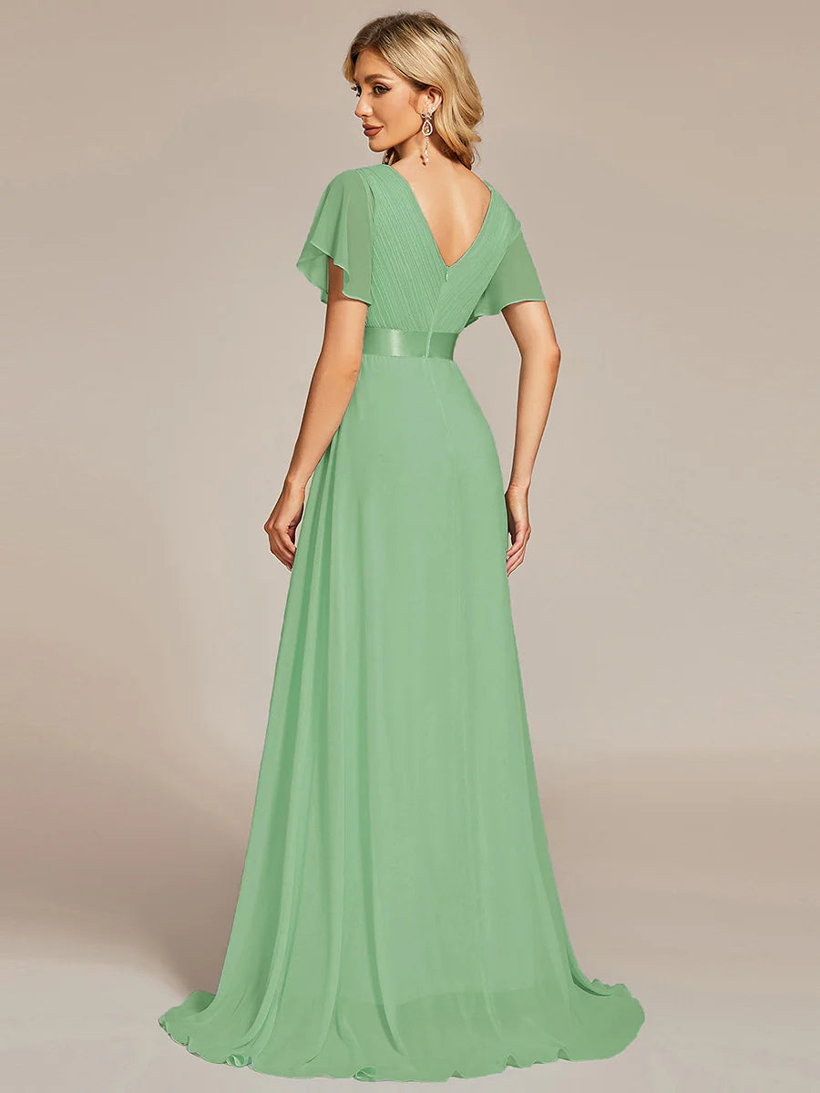 Glamorous Pretty Double V-Neck Ruffles Padded Evening Dresses