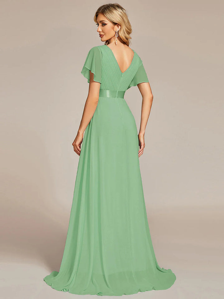 Glamorous Pretty Double V-Neck Ruffles Padded Evening Dresses