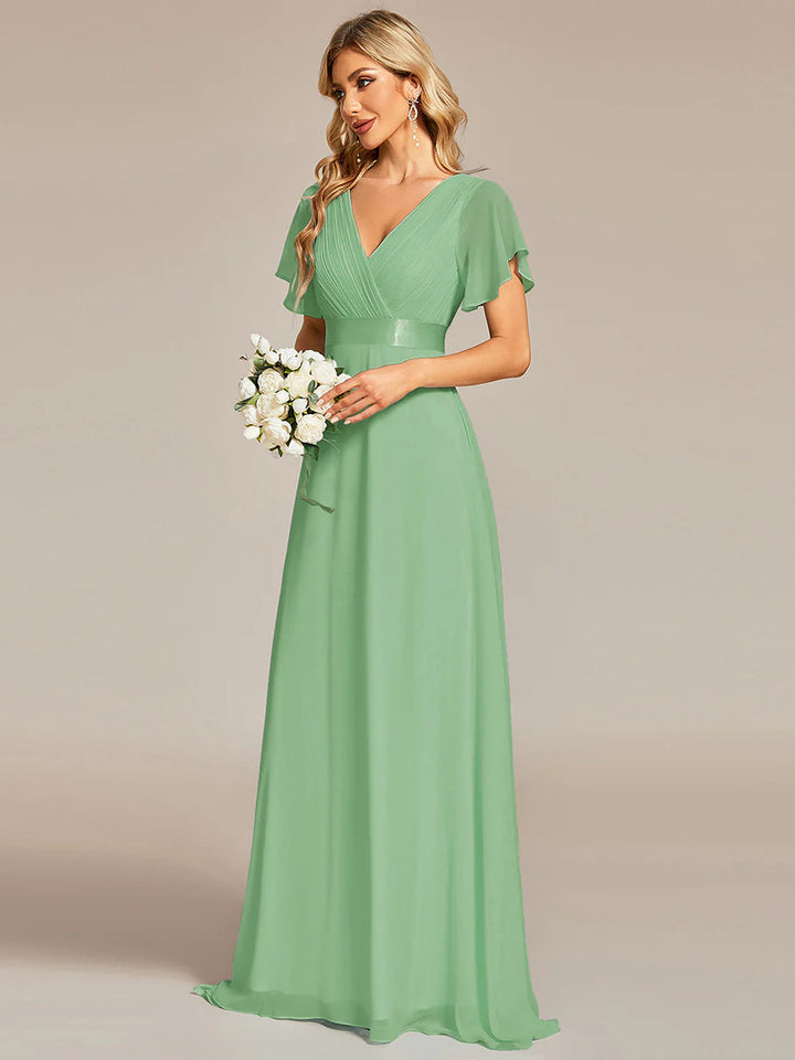 Glamorous Pretty Double V-Neck Ruffles Padded Evening Dresses