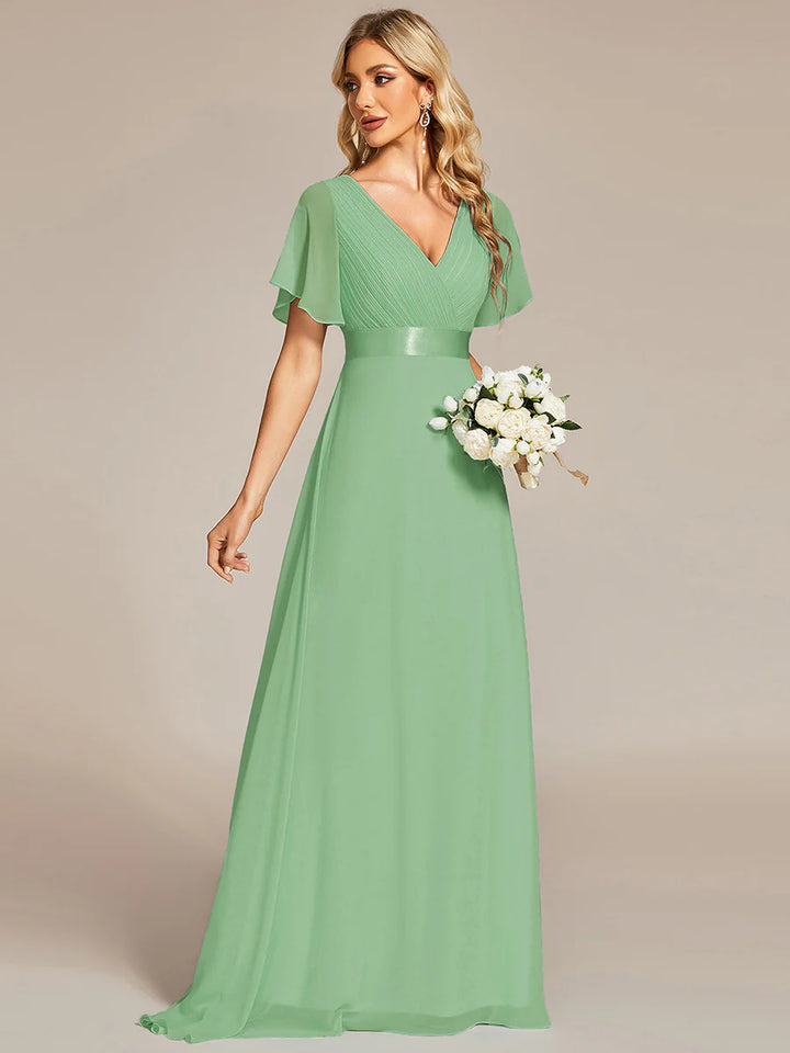 Glamorous Pretty Double V-Neck Ruffles Padded Evening Dresses
