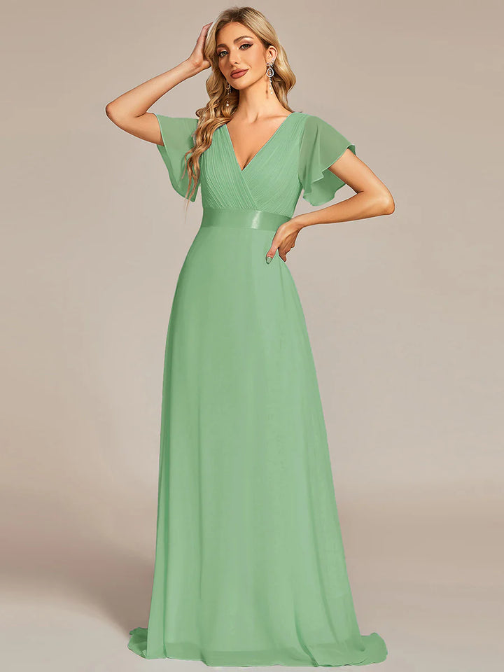 Glamorous Pretty Double V-Neck Ruffles Padded Evening Dresses