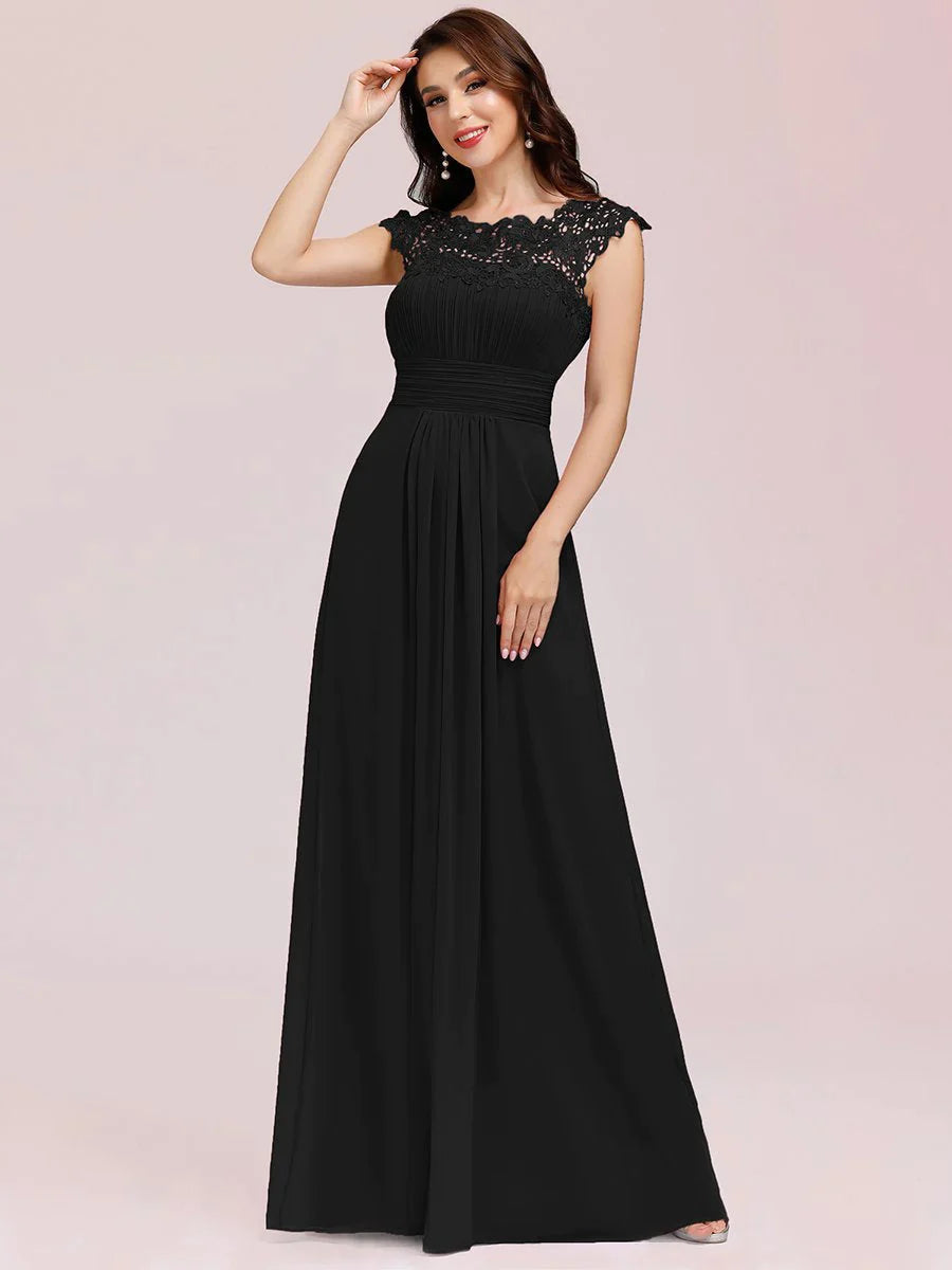 Lace Neckline Open Back Ruched Bust Plus Size Evening Dresses - CALABRO®