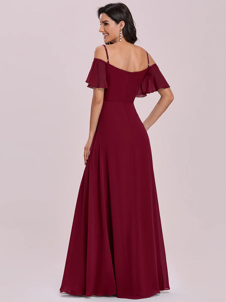 High Split Chiffon Bridesmaid Dress With Spaghetti Straps