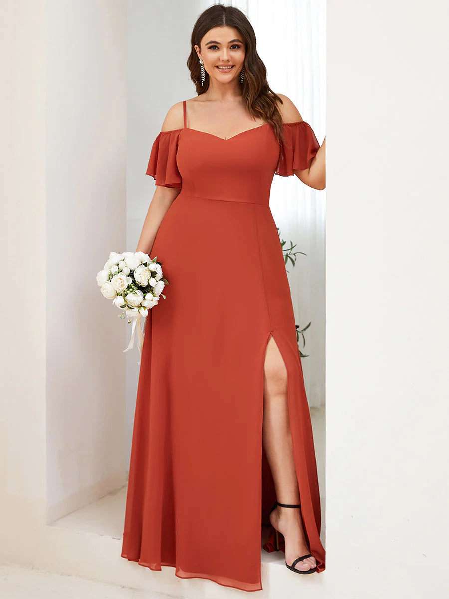 Off-Shoulder Ruffle Sleeve Plus Size Evening Dress - CALABRO®