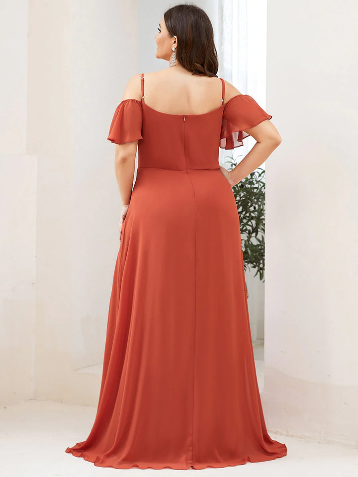 Off-Shoulder Ruffle Sleeve Plus Size Evening Dress - CALABRO®