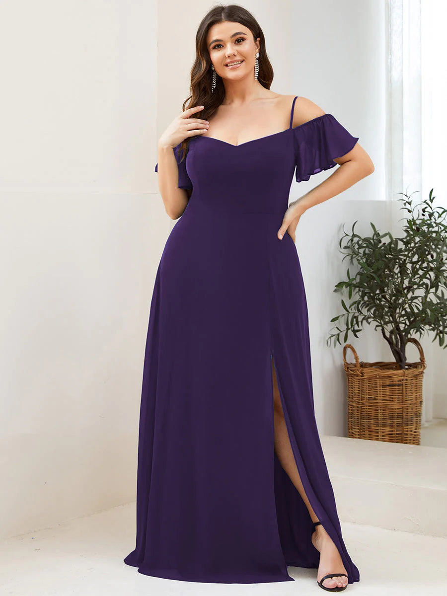 Off-Shoulder Ruffle Sleeve Plus Size Evening Dress - CALABRO®