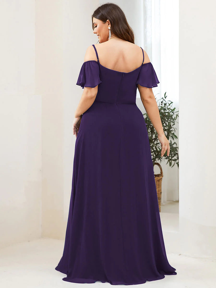 Off-Shoulder Ruffle Sleeve Plus Size Evening Dress - CALABRO®