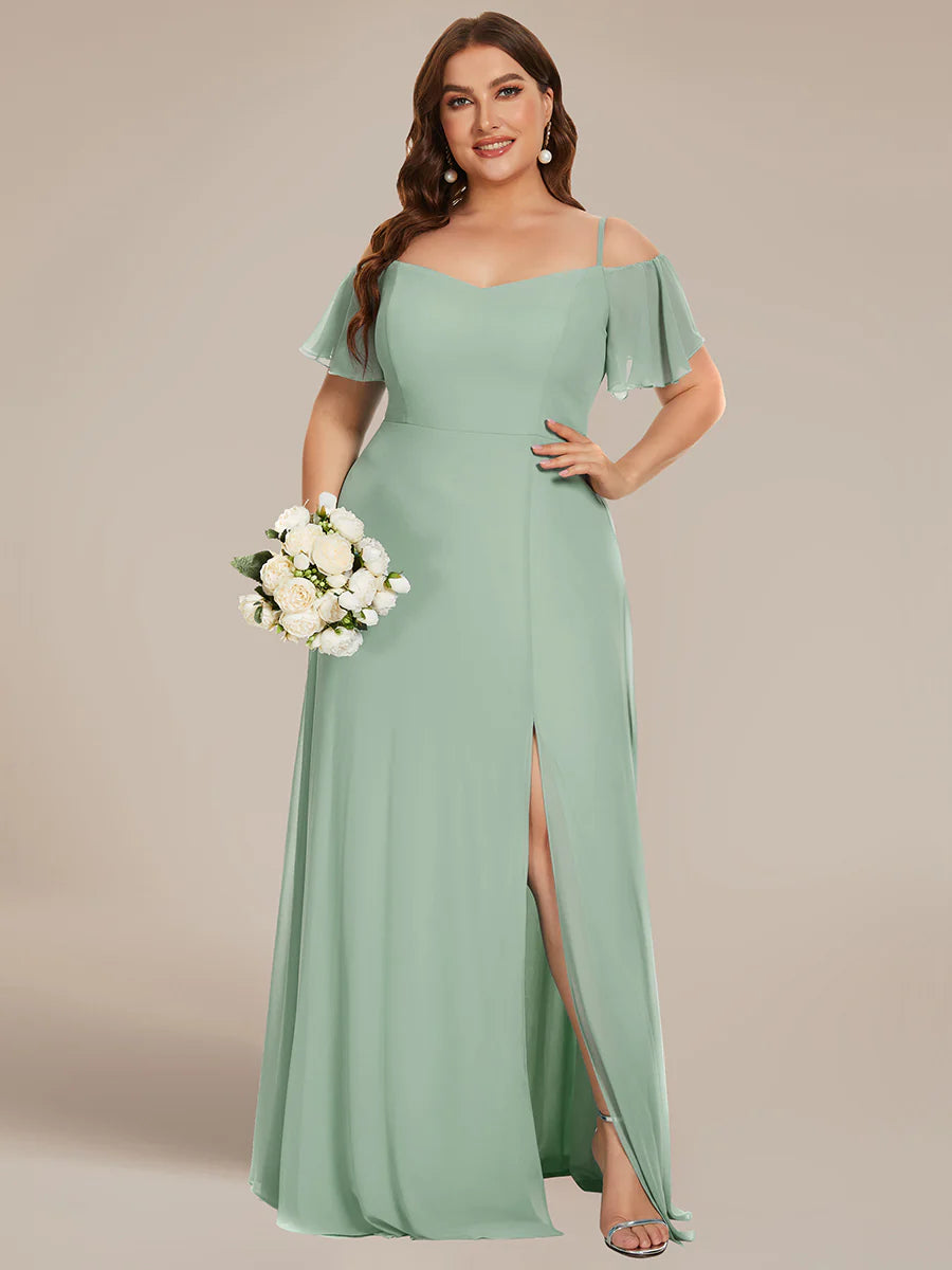 Off-Shoulder Ruffle Sleeve Plus Size Evening Dress - CALABRO®