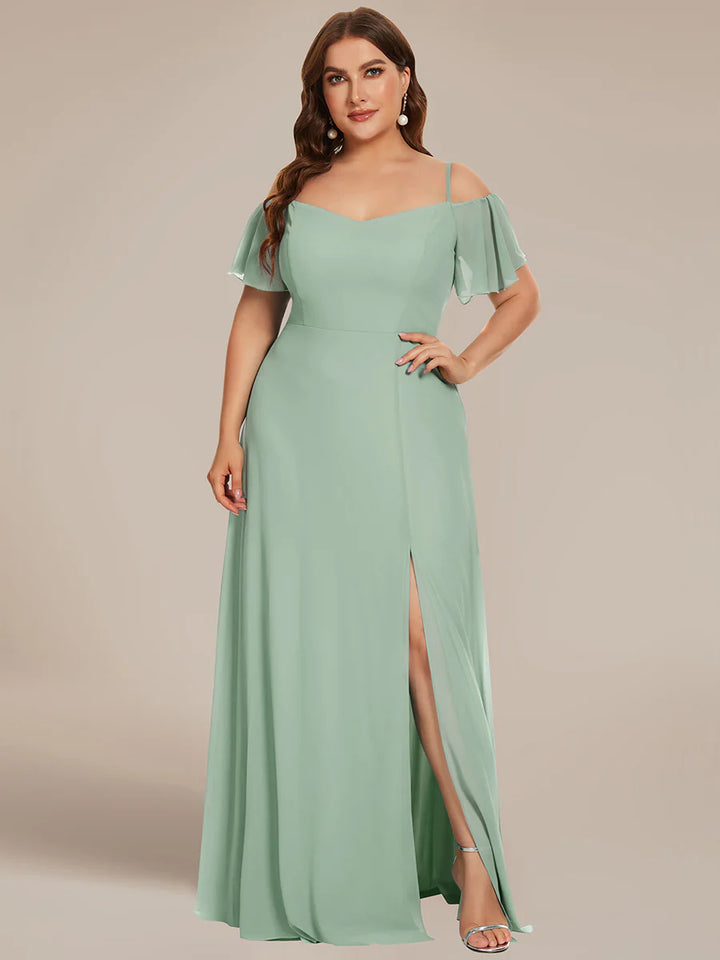 Off-Shoulder Ruffle Sleeve Plus Size Evening Dress - CALABRO®