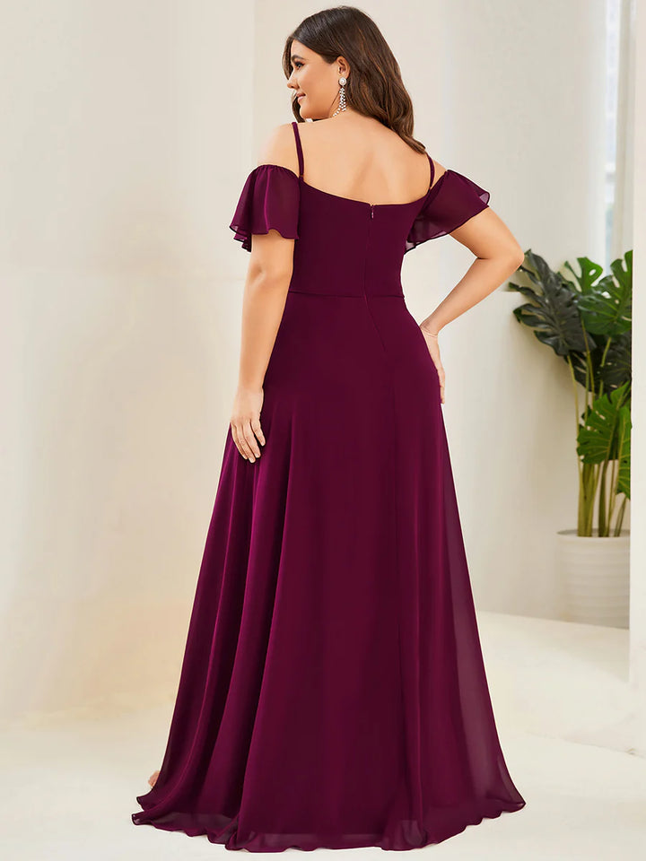 Off-Shoulder Ruffle Sleeve Plus Size Evening Dress - CALABRO®