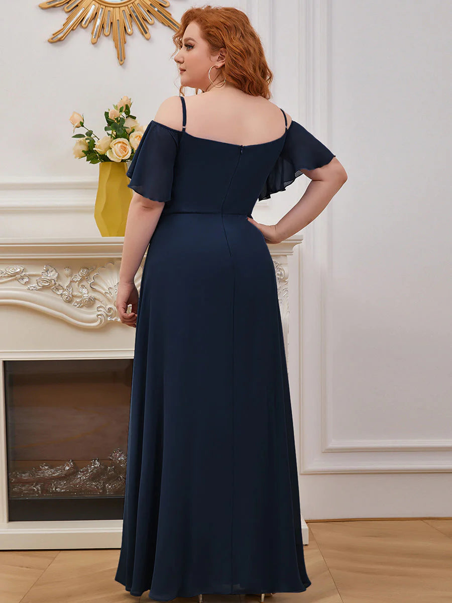 Off-Shoulder Ruffle Sleeve Plus Size Evening Dress - CALABRO®