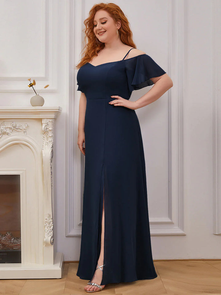 Off-Shoulder Ruffle Sleeve Plus Size Evening Dress - CALABRO®