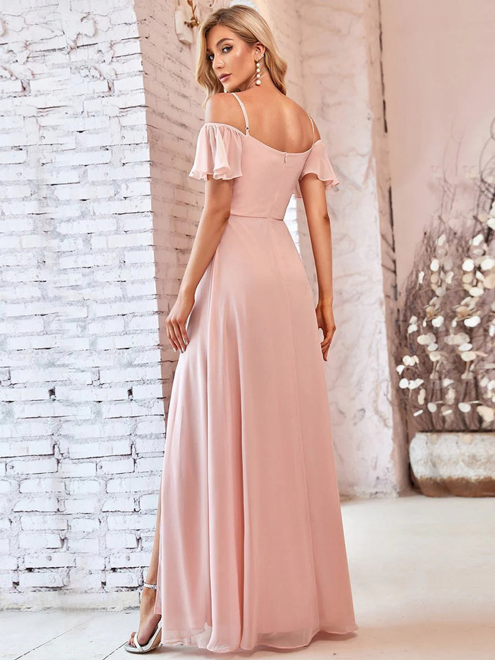 Flattering Deep V Neck Flare Sleeves Bridesmaid Dresses