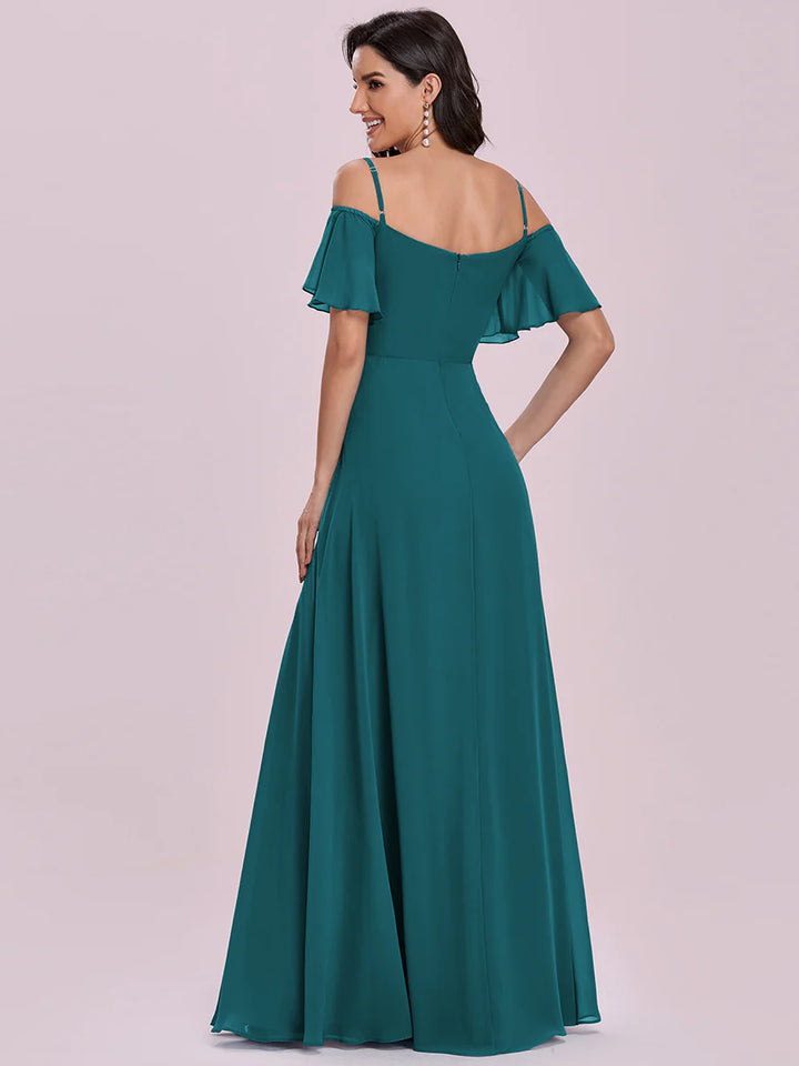 High Split Chiffon Evening Dress With Spaghetti Straps