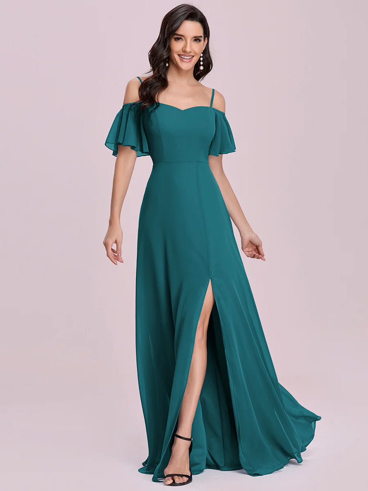 High Split Chiffon Evening Dress With Spaghetti Straps