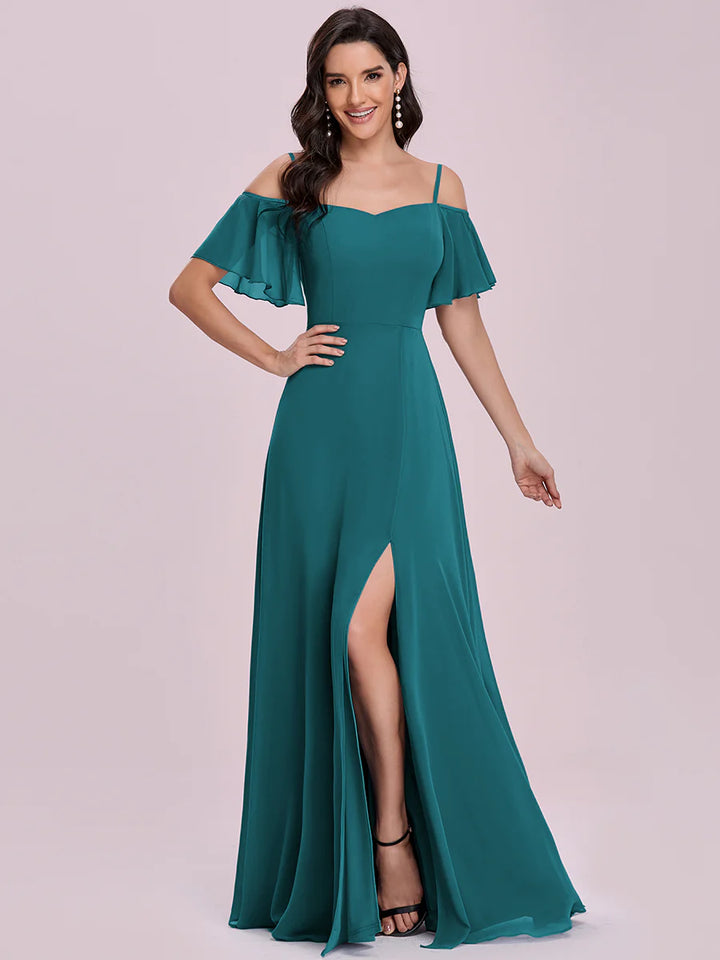 High Split Chiffon Evening Dress With Spaghetti Straps