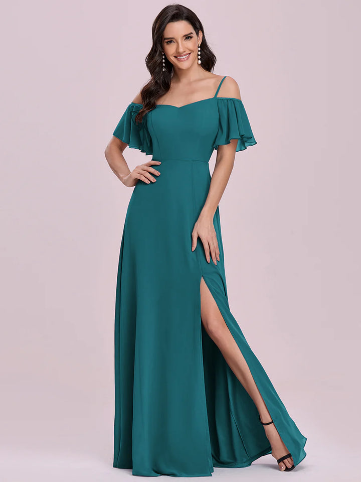 High Split Chiffon Evening Dress With Spaghetti Straps