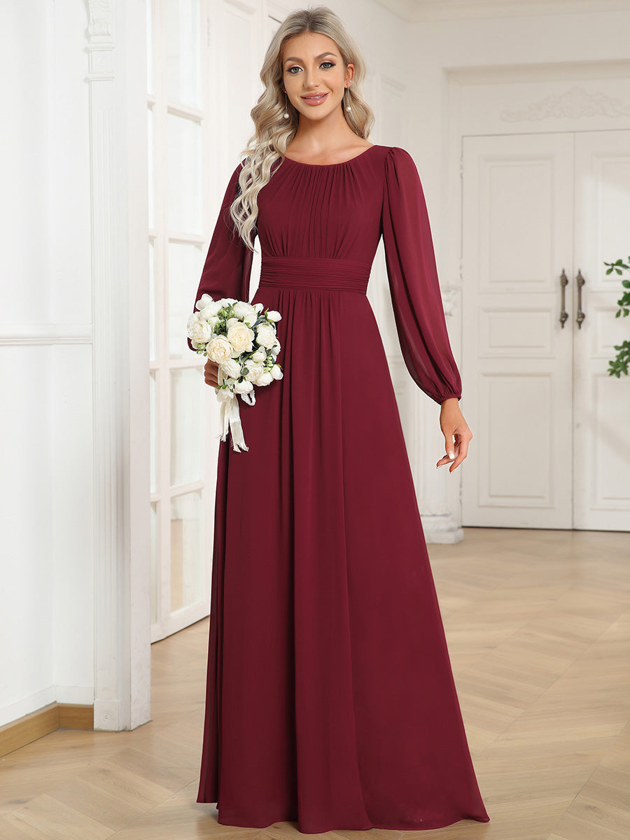 Round Neck Bridesmaid Dresses with Long Lantern Sleeves - CALABRO®