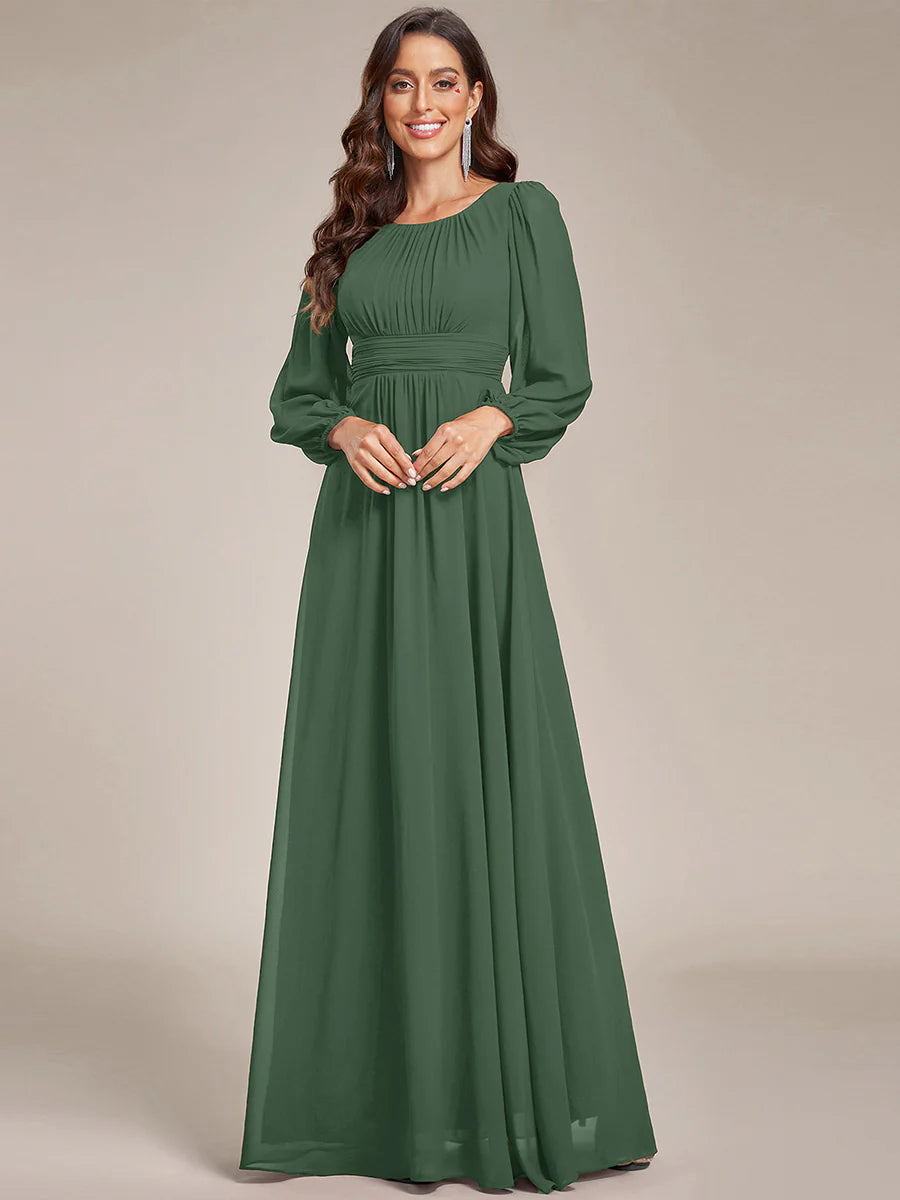 Round Neck Bridesmaid Dresses with Long Lantern Sleeves - CALABRO®