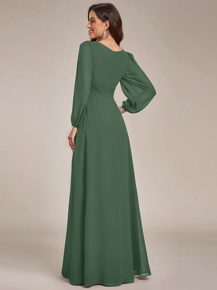 Round Neck Bridesmaid Dresses with Long Lantern Sleeves - CALABRO®