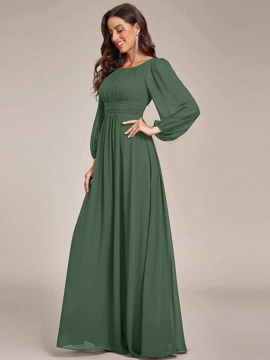 Round Neck Bridesmaid Dresses with Long Lantern Sleeves - CALABRO®