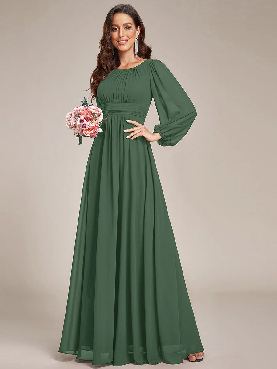 Round Neck Bridesmaid Dresses with Long Lantern Sleeves - CALABRO®