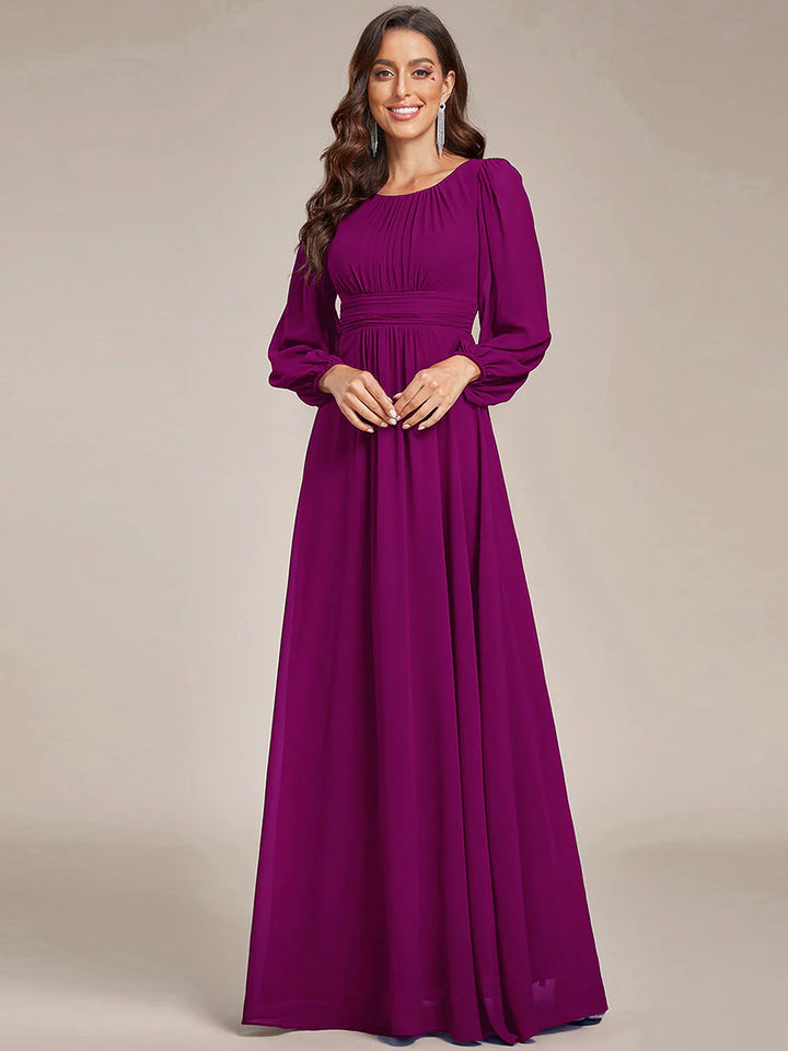 Round Neck Bridesmaid Dresses with Long Lantern Sleeves - CALABRO®