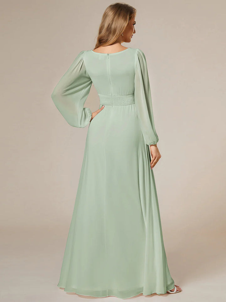 Round Neck Bridesmaid Dresses with Long Lantern Sleeves - CALABRO®