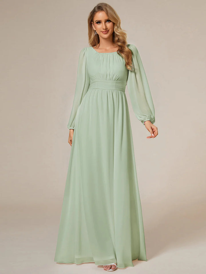 Round Neck Bridesmaid Dresses with Long Lantern Sleeves - CALABRO®