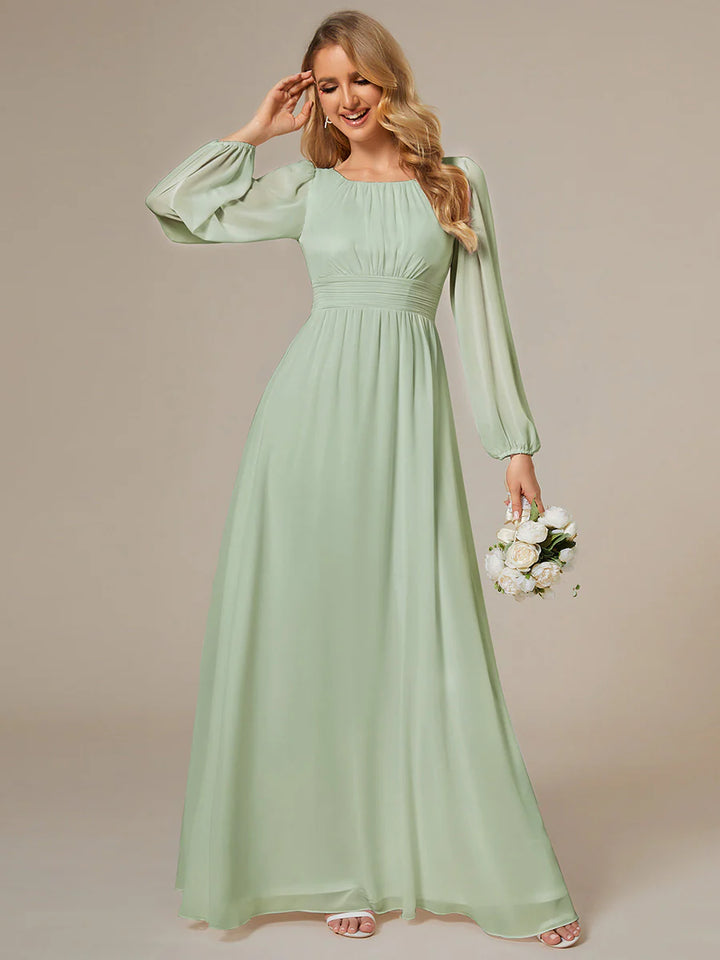 Round Neck Bridesmaid Dresses with Long Lantern Sleeves - CALABRO®