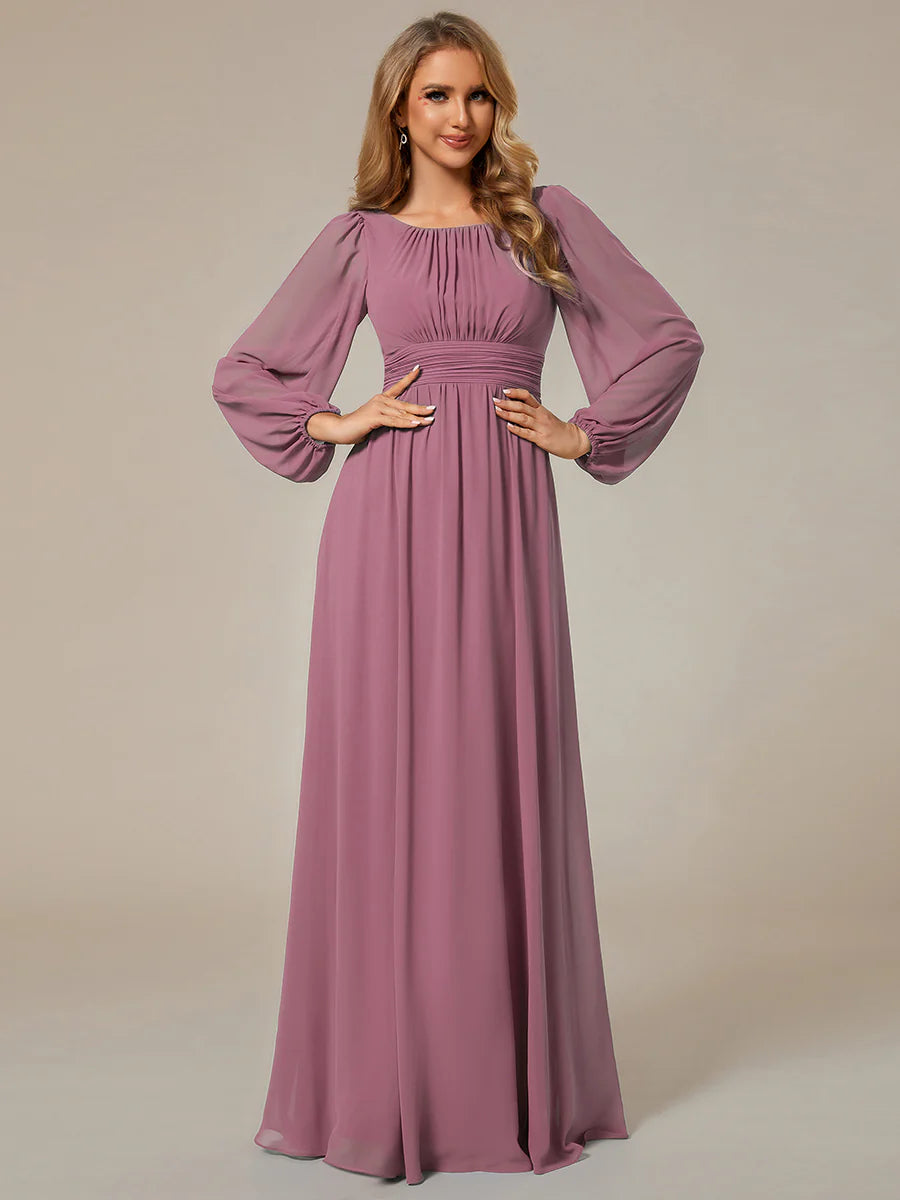 Round Neck Bridesmaid Dresses with Long Lantern Sleeves - CALABRO®