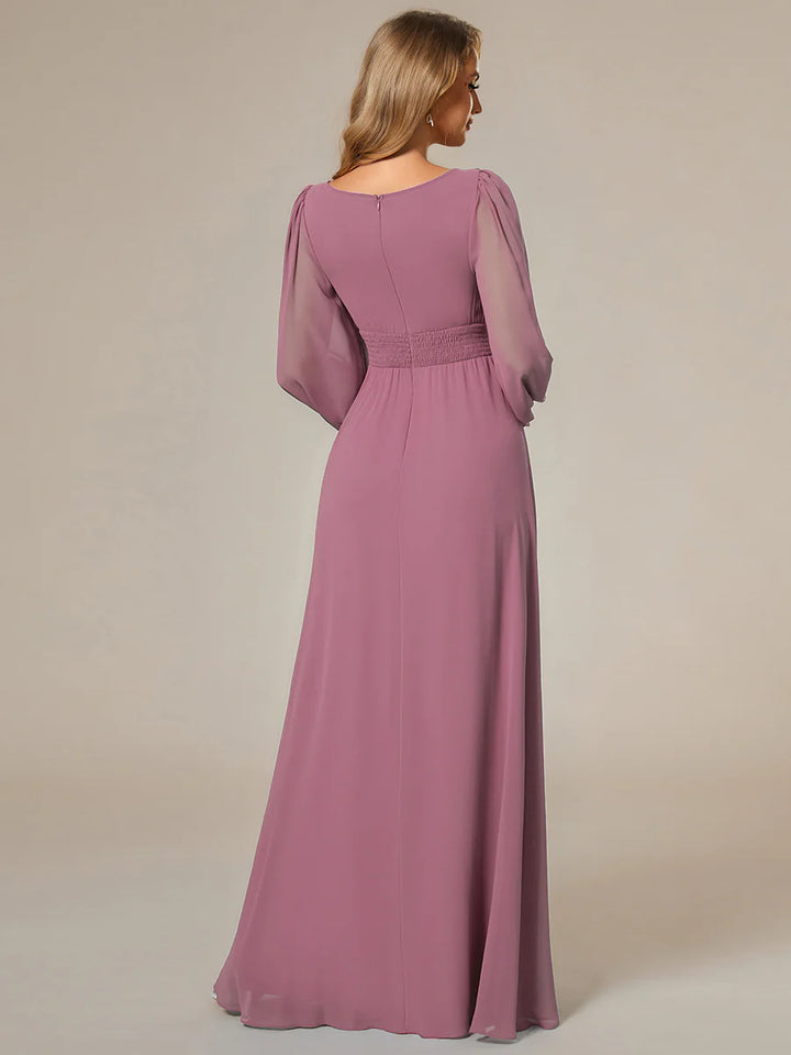 Round Neck Bridesmaid Dresses with Long Lantern Sleeves - CALABRO®