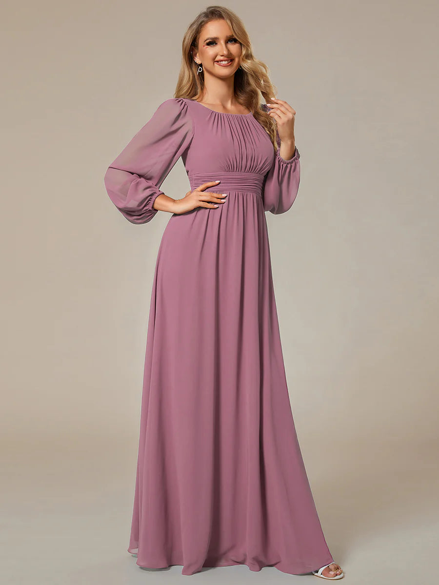Round Neck Bridesmaid Dresses with Long Lantern Sleeves - CALABRO®